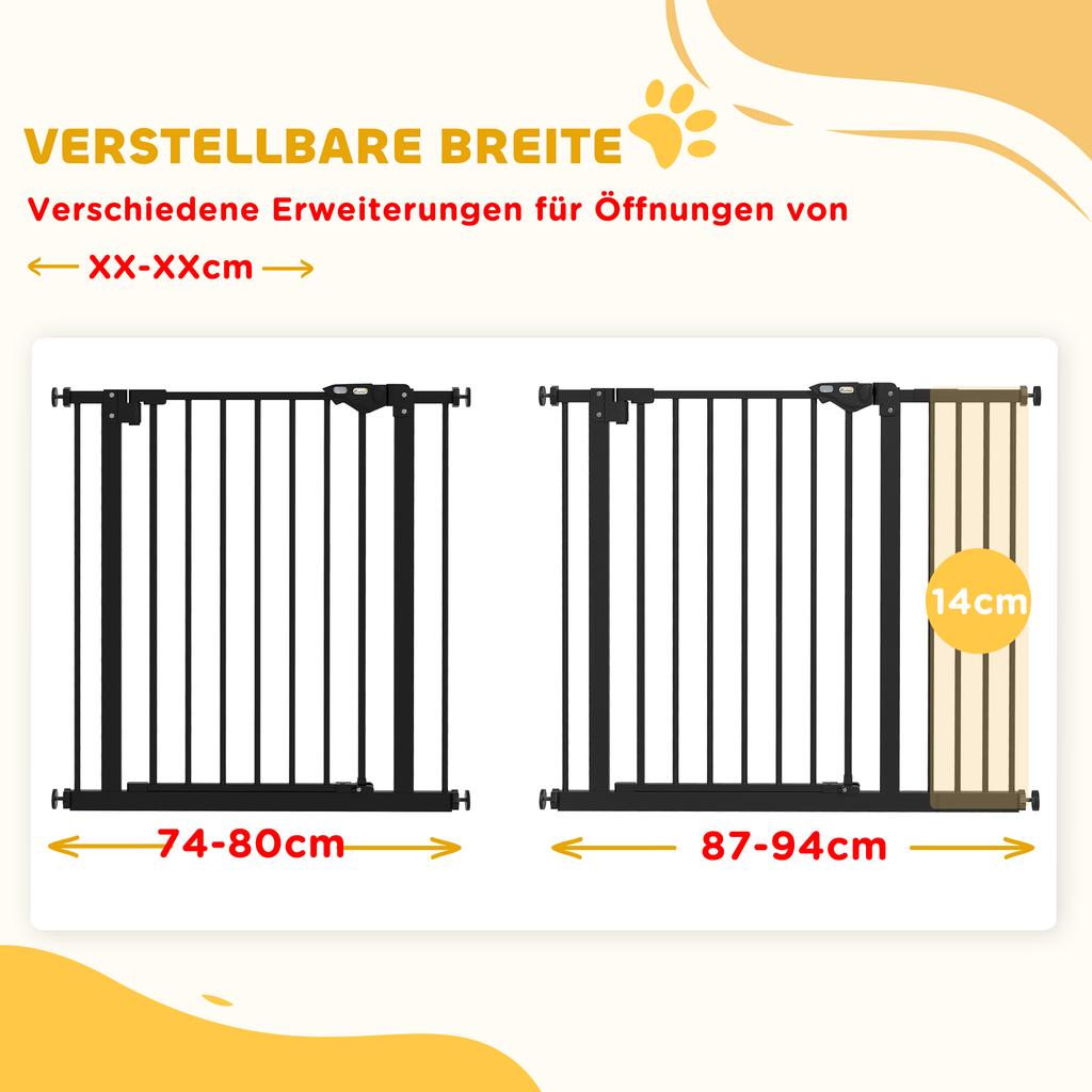 Adjustable Safety Gate W/ One Extensions, Four Adjustable Screws, Black
