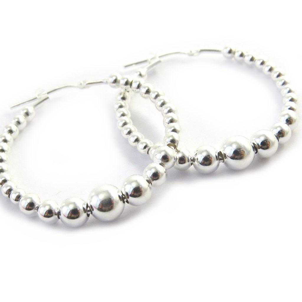Les Trésors De Lily [M9451] - Silver Hoop Earrings 'Billes' Silver (rhodium-plated) - 35x6 Mm