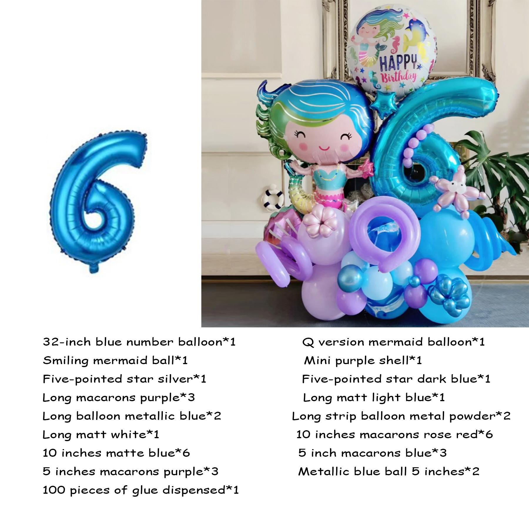 

36Pcs/Set Русалочка Фольгированные шары Раковины Воздушные шары Номер Мяч День рождения Baby Shower Декор number 6