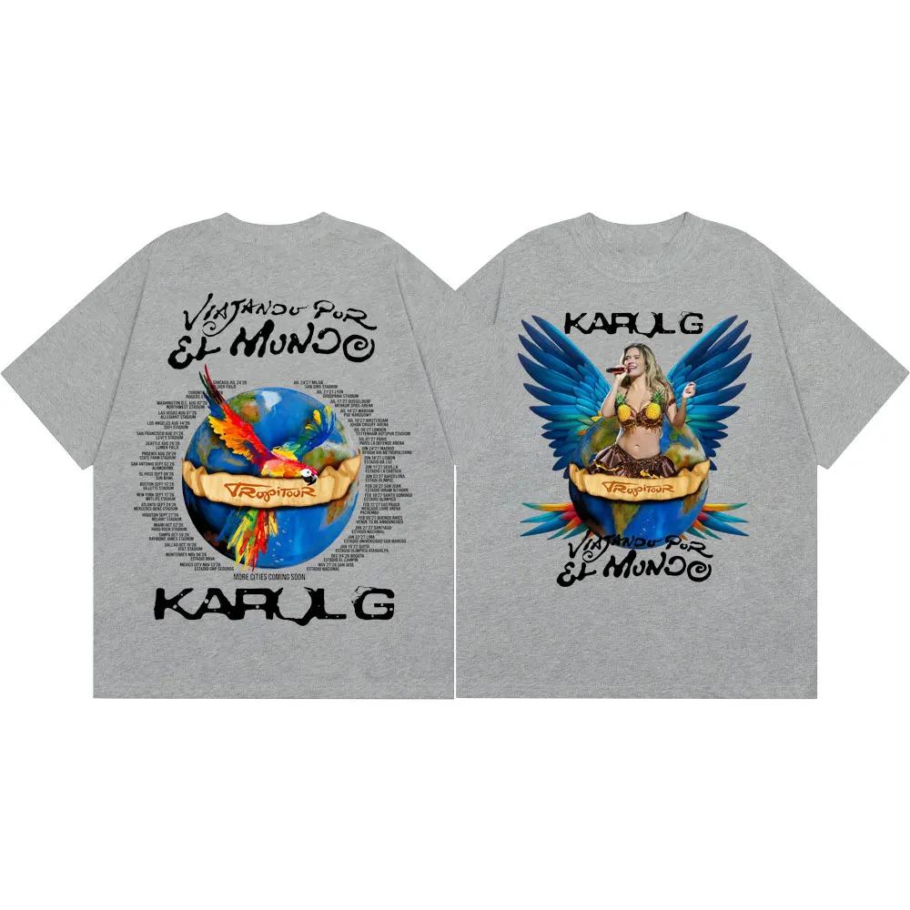 Cantante Karol G Tropicoqueta Tour 2026 Magliette Grafiche Uomo Donna Moda Vintage T-shirt Estiva Casual Ampia Magliette in Cotone