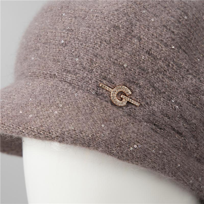 Women's Autumn Winter Warm Knit Hat Thickened Milk Duck Tongue Hat Rabbit Fur Hat for Middle-Aged and Elderly People