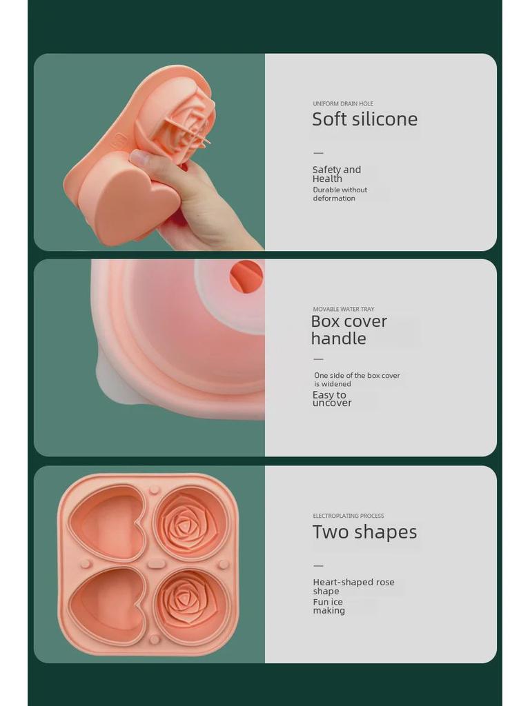 Velká silikonová forma na ledové kostky ve tvaru růže a srdce na whisky