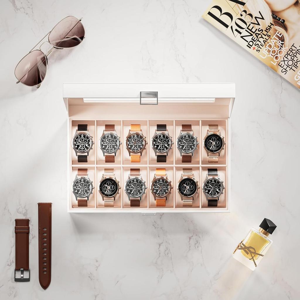ProCase Watch Box for 12 Slots Watch Watch Storage Watch Holder Organizer for Watch Display Case with Glass Lid Men, Men's Case, Men,