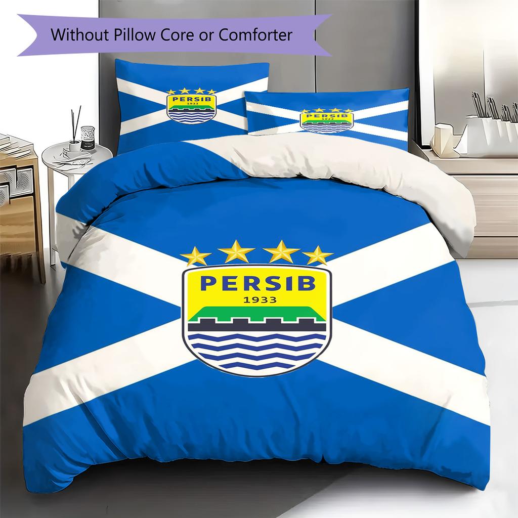 Persib Bandung Pattern Bedding Set Quilt Cover Pillowcase Home Decor Gift (1 * duvet cover + 2 * pillowcase, without core)