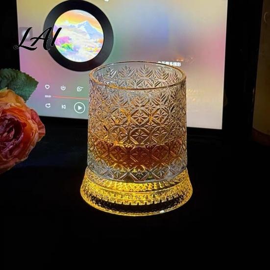 Lead-free Glass Tumbler Dad's Gift Spinning Whiskey with LED Light 260ml Embossed