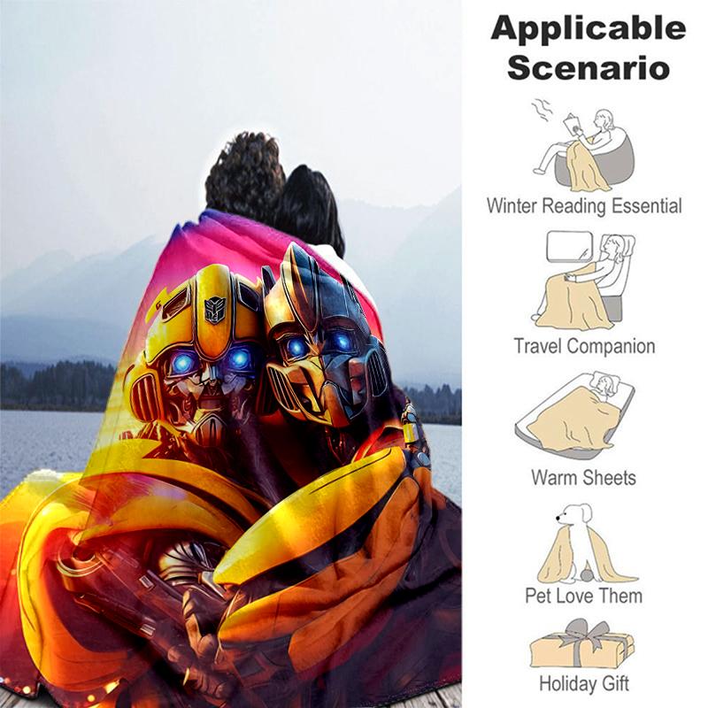 1pc Blanket Bumblebee and Optimus Prime Print Design, Lightweight Blanket for Sofa, Bed- Soft &Warm, Gift for All Seasons like Christmas, Halloween