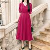 ZANZEA Women Casual V-Neck Summer Half Sleeve Long Dress