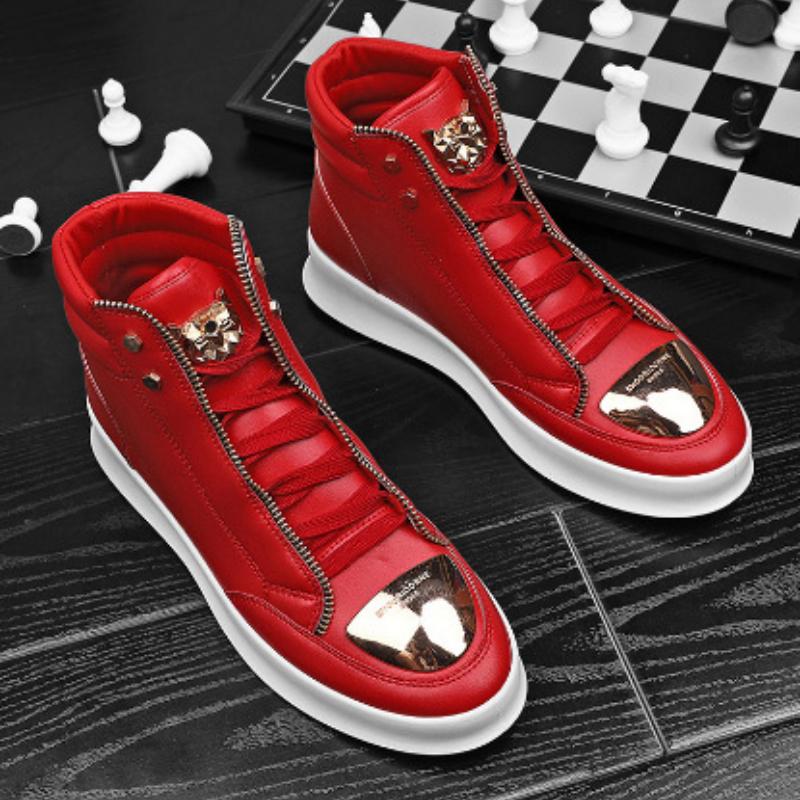 Sneakers da Uomo Scarpe Casual Alte Scarpe con Zeppa Leopardate in Pelle Moda Hip Hop Stivaletti alla Caviglia da Uomo con Cerniera di Design Stivali da Uomo