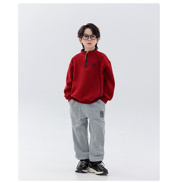 Boys' Plush Fleece Sweatpants - 2025 Autumn/Winter Collection: Thick, One-Piece, Loose Fit for Older Kids