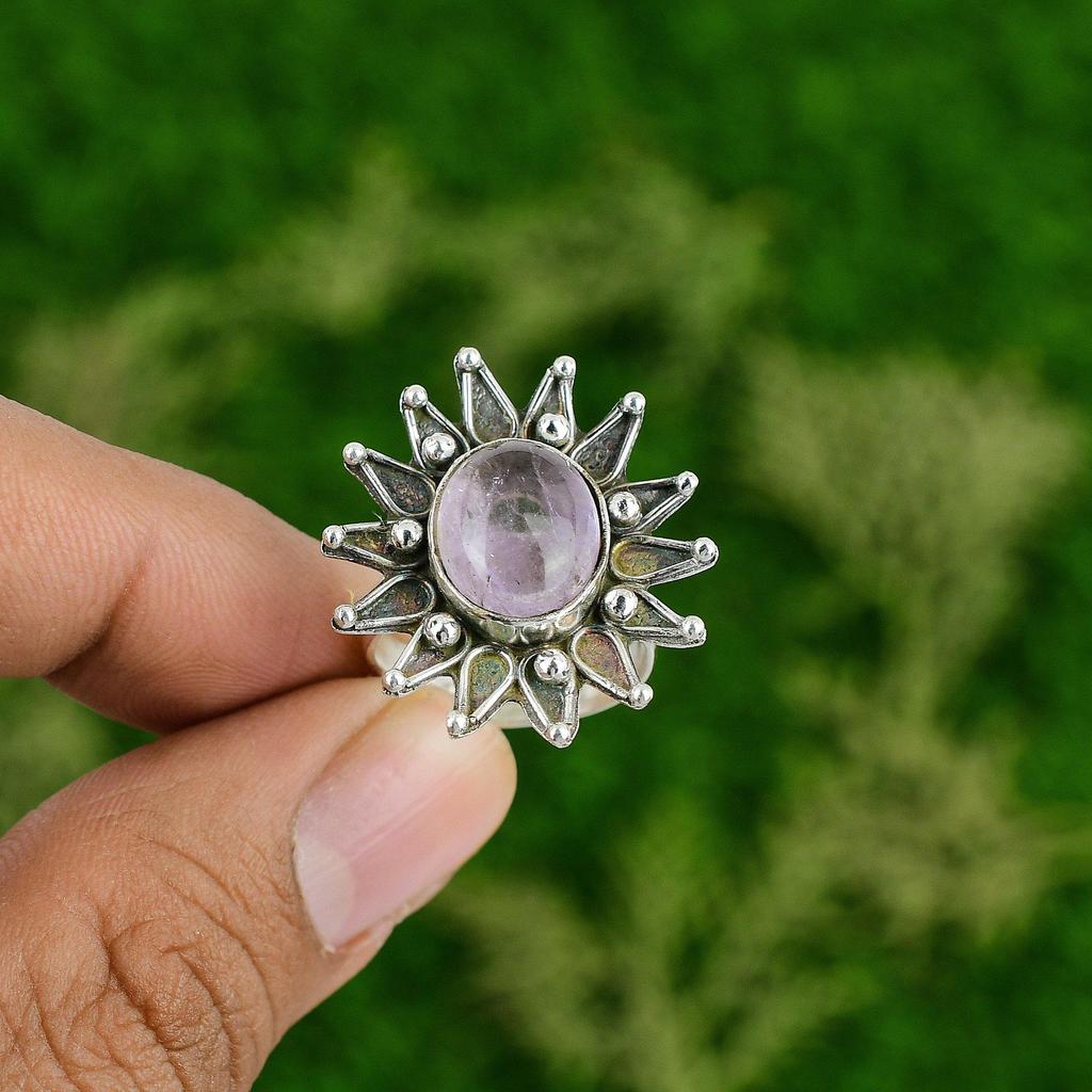 African Amethyst Gemstone 925 Silver Promise Statement Handmade New Flower Ring