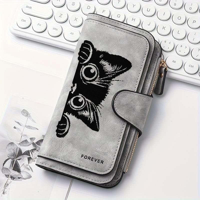 Portafoglio Lungo da Donna con Design Gatto a Strisce Nere Portamonete Multifunzione con Bottone a Pressione Regalo Carino per Amanti dei Gatti Uso Quotidiano Pendolarismo Viaggio Esterno Famiglia
