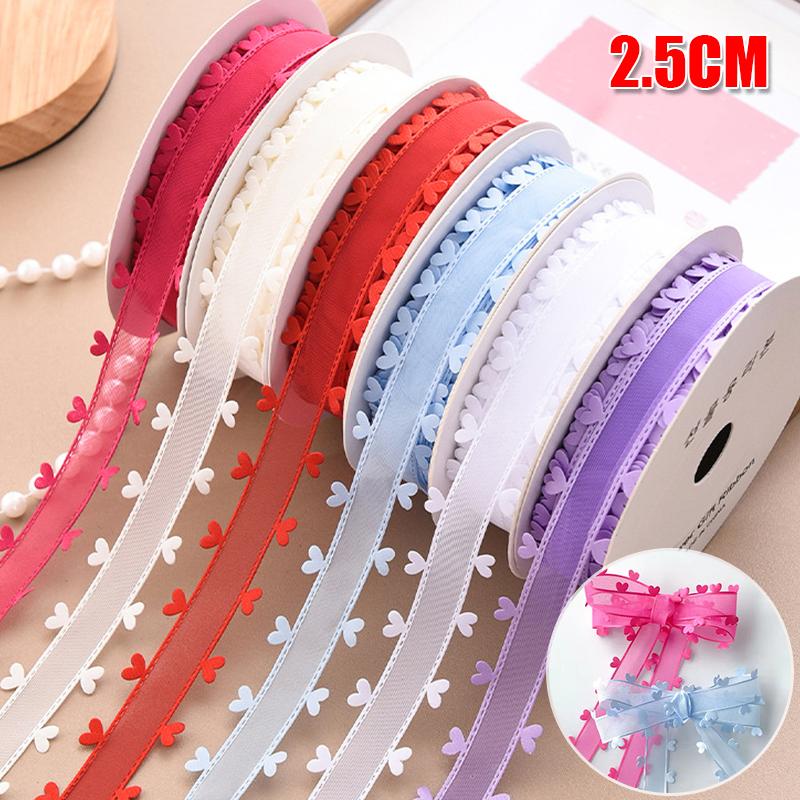 2.5cm Wide Double-Sided Durable Ribbon Premium Colorful Soft Heart Romantic Accessory Exquisite DIY Lightweight 20 Yard