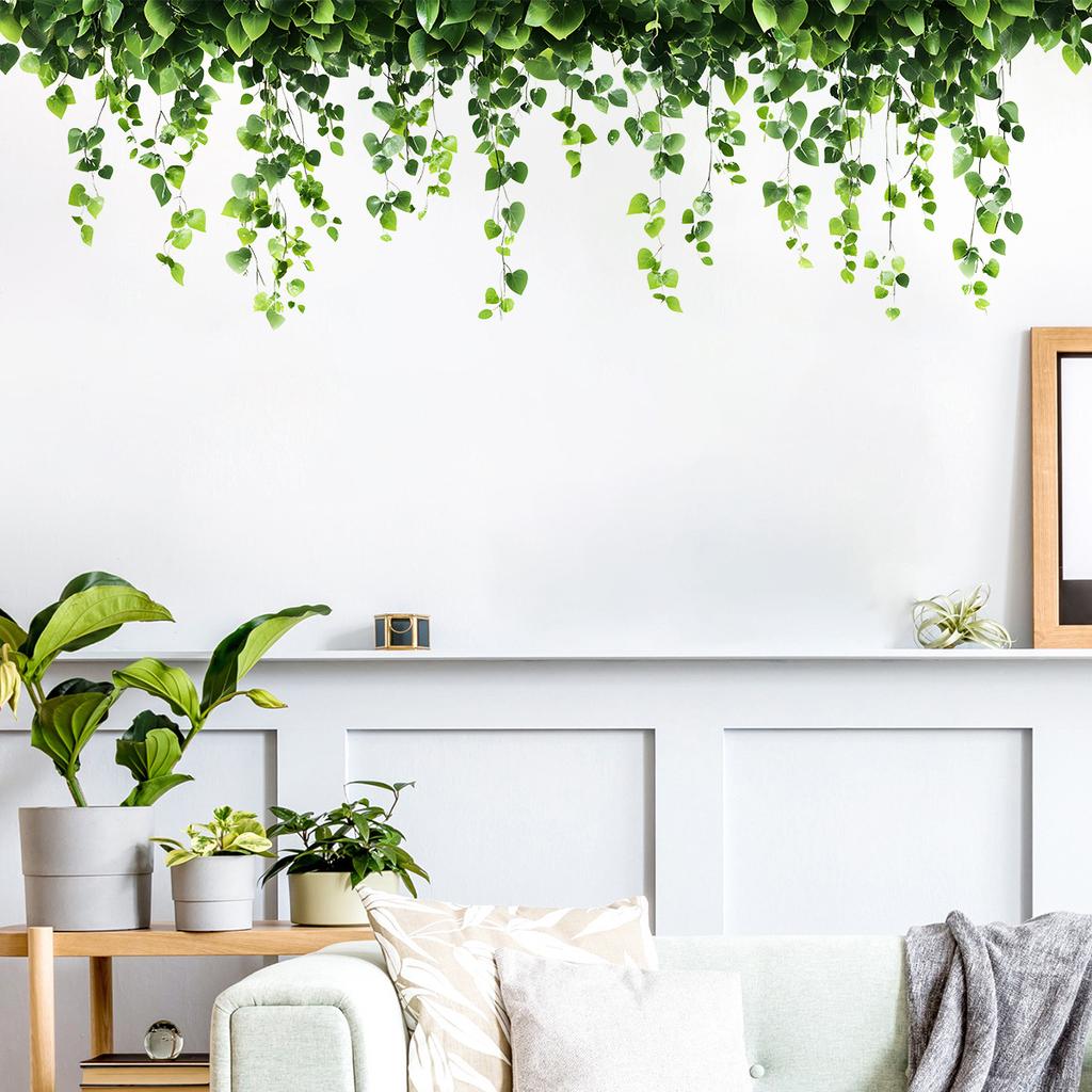 Kreativní Samolepka na zeď se zelenou rostlinou a liánou, Samolepicí, Odnímatelná PVC Samolepka na zeď pro dekoraci stěny v ložnici a obývacím pokoji