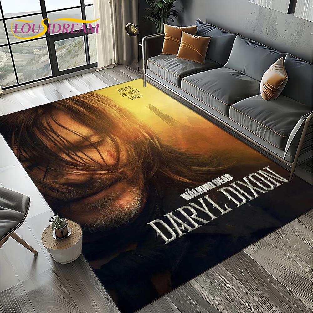 TWD Walking Dead Rick Daryl Horror TV Carpet Rug for Living Room Bedroom Home Sofa Decoration,Kids Area Rug Non-slip Floor Mat
