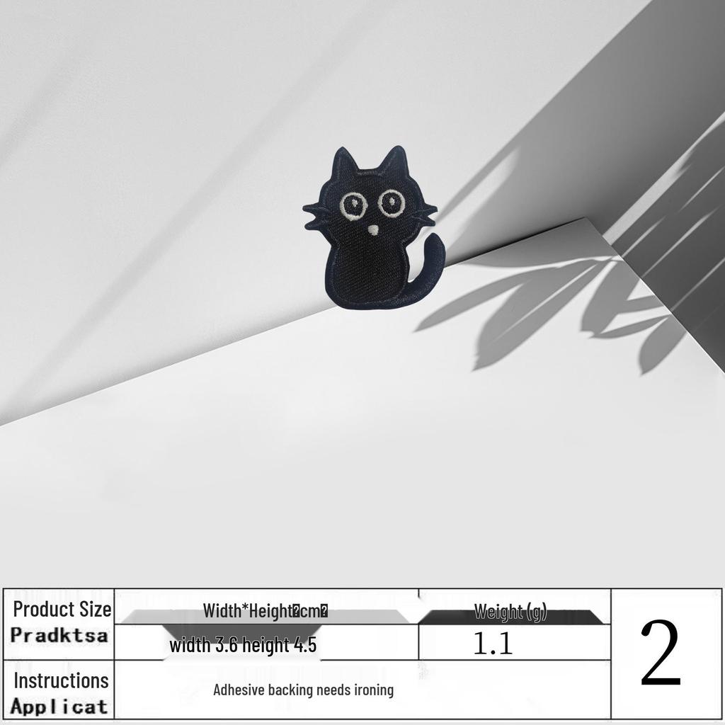 Black Cat Cartoon Embroidery Patch: Self-Adhesive/Iron-On, Cute Summer Short Sleeve Decoration.