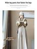Petite High-Waisted Wide-Leg Glutinous Rice Pants - Women's Slimming Straight-Leg Spring/Autumn Floor-Length Pants