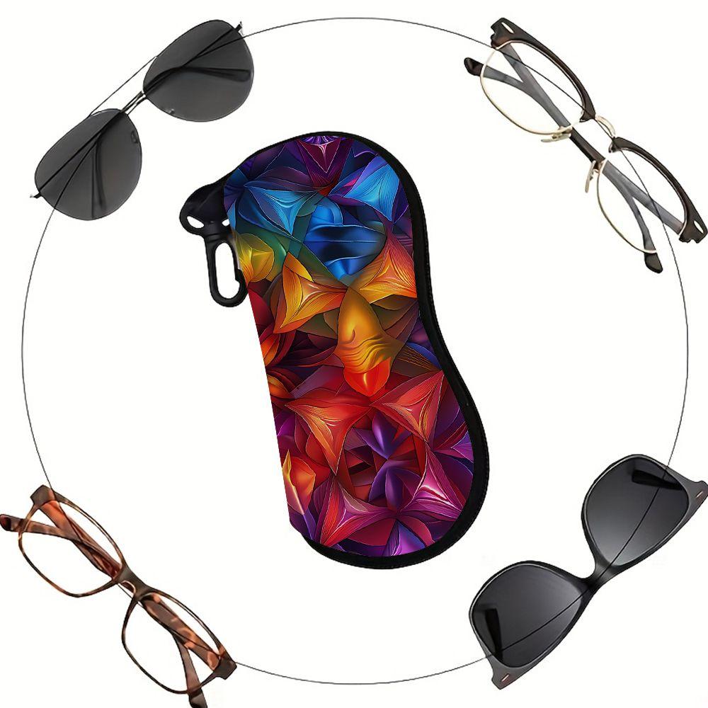 Vibrant Abstract Geometric Pattern Eyeglass Protector, Sunglasses Case, Portable Zipper Eyewear Holder, Protective Travel Glasses Container for Women