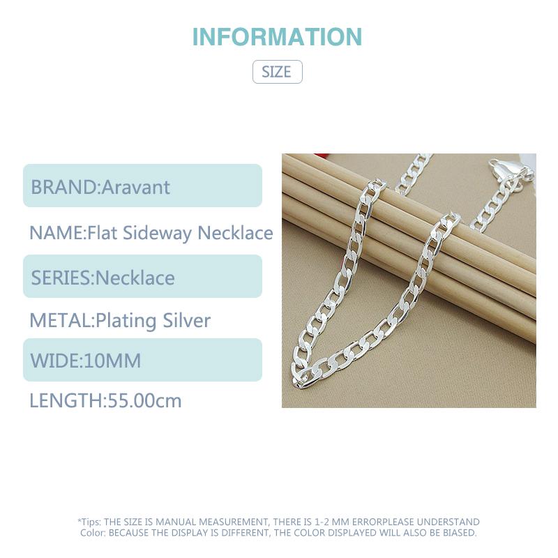 Cadena de collares laterales planos de plata 925 de 10mm para hombres, accesorios de joyería de moda