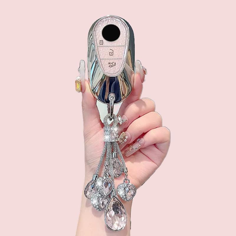 Crystal Pink Tpu for Mercedes Benz 2022 C S Class W206 W223 S350 C260 C300 S400 S450 S500 Auto Car Key Case Cover Fob Keychain