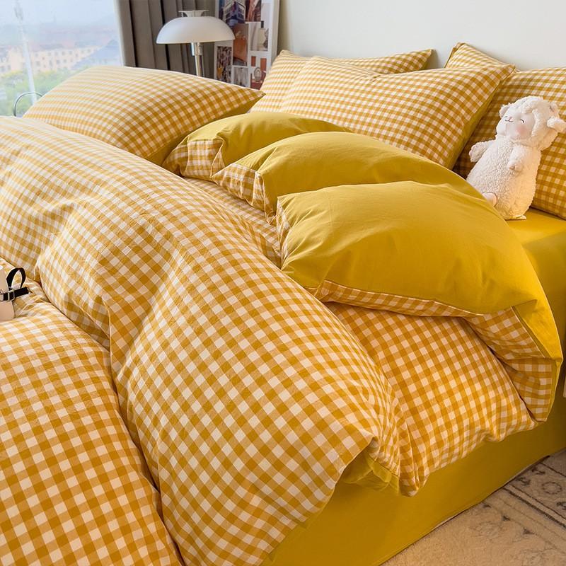 Washed Cotton Single Bedding Set Dormitory 150x200cm Bed Sheet Duvet Cover Pure Color Modern Minimalist