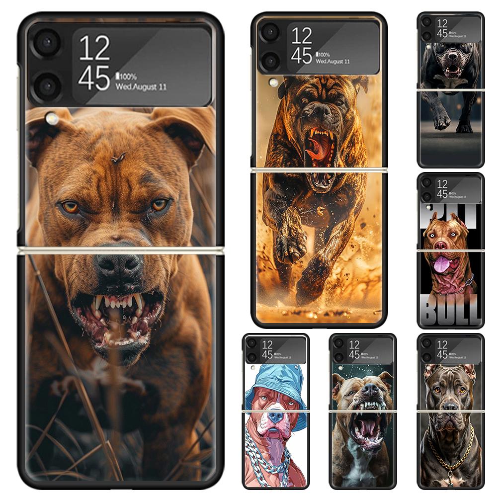 Pit Bull Pet Dog Pitbull Hard PC Phone Case For Samsung Galaxy Z Flip 7 6 5 4 3 Black ZFlip7 ZFlip6 Flip5 Flip4 Flip3 5G Print C