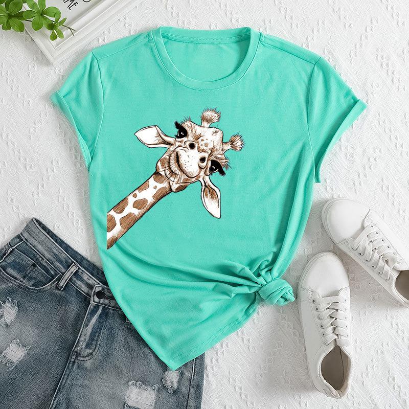 

Летние женские футболки больших размеров с принтом жирафа, свободные, с круглым вырезом, повседневные, из чистого хлопка, с короткими рукавами, женские M