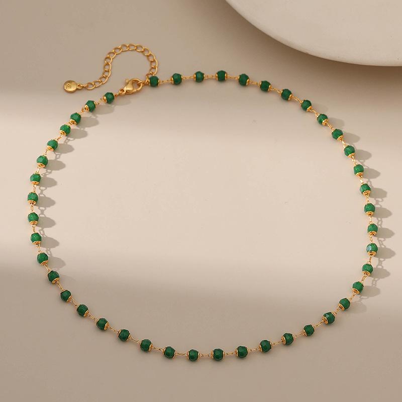 Dark Green Acrylic Bead 18k Gold Elegant Clavicle Necklace зелёный