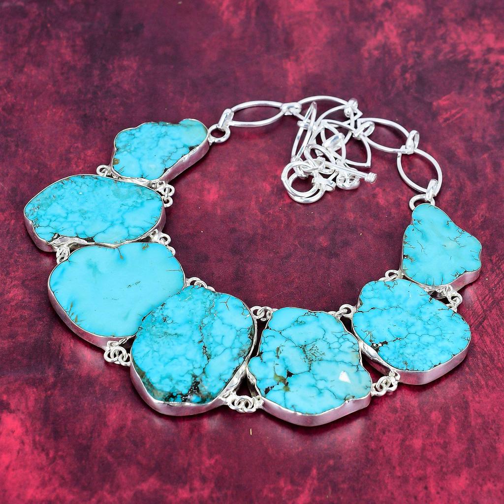Turquoise Slice Handmade Gemstone Necklace, 925 Solid Sterling Silver Necklace Antique Jewelry, For Thanksgiving