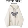 American Casual Letter Print Hooded Fleece Pullover: Versatile Loose Fit Trendy Top