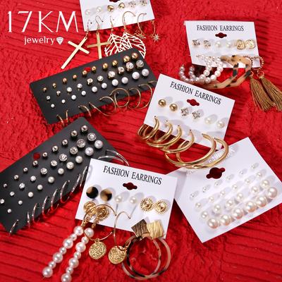 Orecchini natalizi alla moda Brincos Set orecchini di perle di cristallo per le donne Boho piccoli orecchini a bottone gioielli vintage geometrici