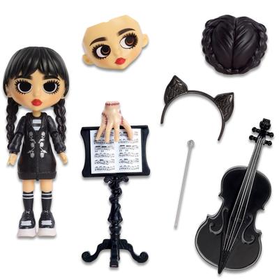 WEDNESDAY Deluxe 6-inch Articulated Figures, 11 Pieces, Interchangeable Faceplates and Fashion, Customizable Collector Figures, Toys for Kids Ages 3+,