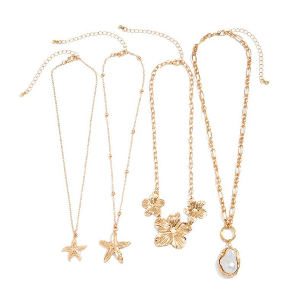 Large Gold Flower Necklace for Women Layered Baroque Pearl Necklace Statement Flower  Necklace Summer Beach Jewelry Gifts