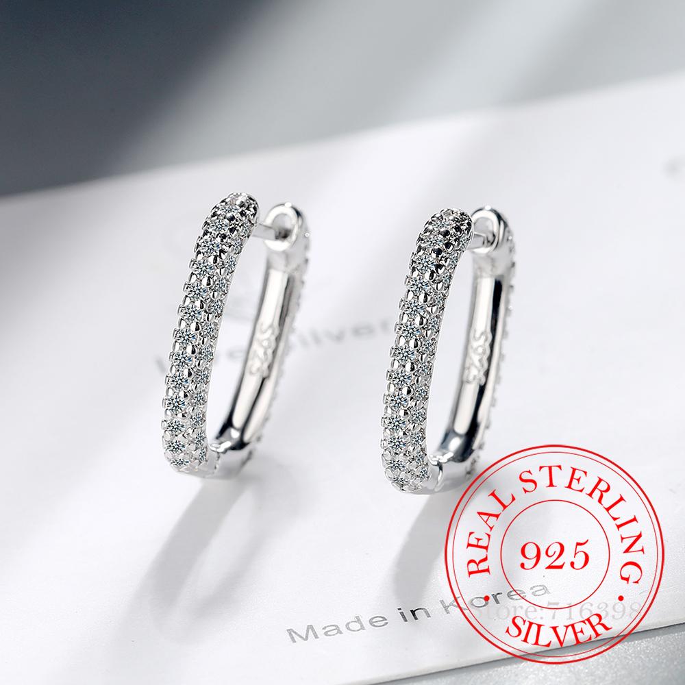 Fashion Charm Real 925 Sterling Silver Minimalist Pave Zirconia Geometric Oval Hoop Earrings for Women Unisex Party Jewelry Gift