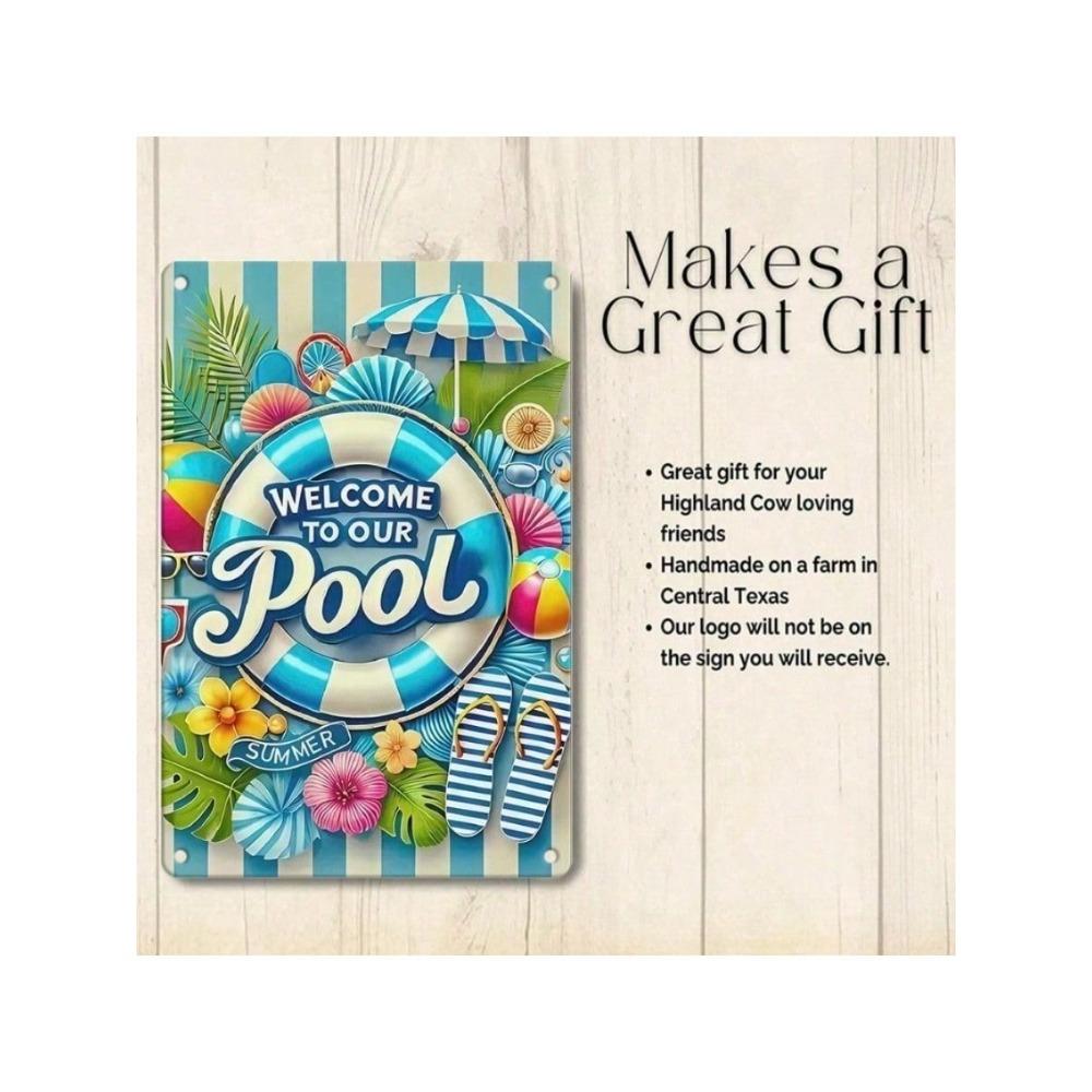 Welcome To Our Pool Retro Metal Sign Wall Art Decor