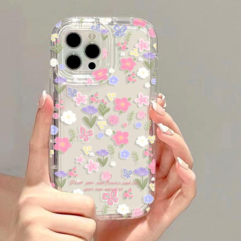 Vollbild Blumen Schmetterling für iPhone17ProMax Handyhülle Apple 16Pro Airbag 14/15 Nische x