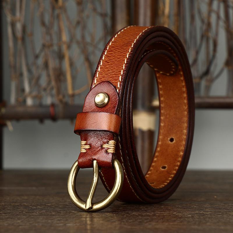 Women's Thin Belt Fashion Retro Trend Decorative Brass Buckle Pure Cowhide Jeans Belt Hot Wholesale