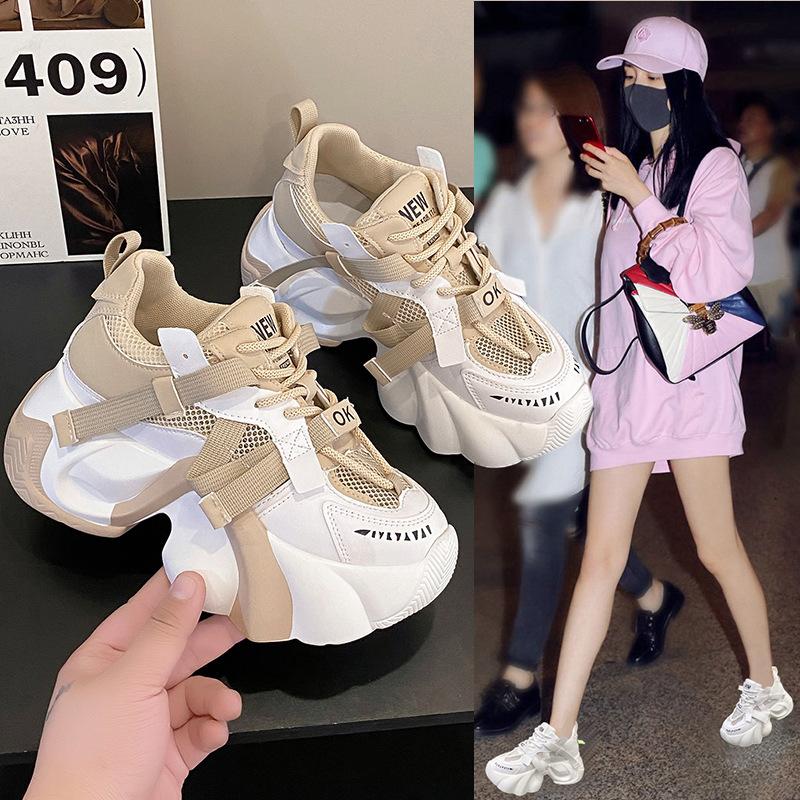 Thick-soled Lace-up Casual Sneakers for Women, Spring and Autumn Style, Fashionable and Comfortable Dad Shoes