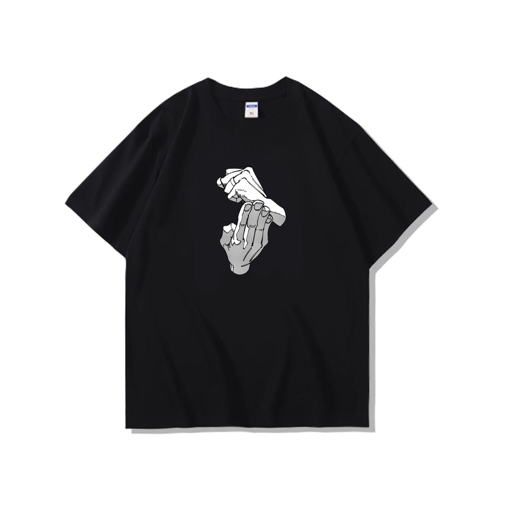 Anime Style Praying Hands Graphic Black Casual Tshirt