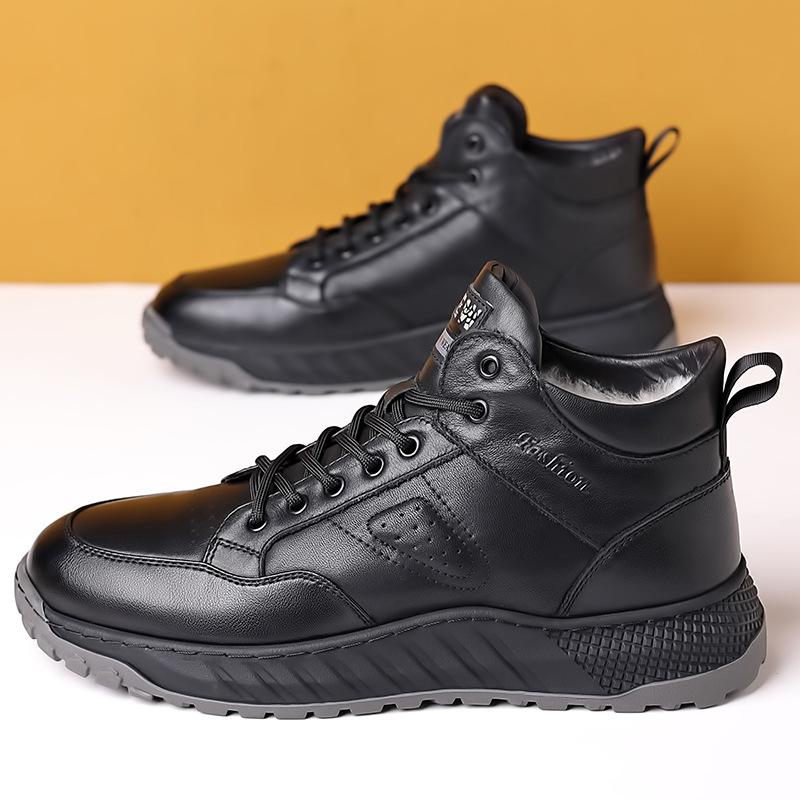 Winter Samt warme Baumwollschuhe Herren High-Top Lederschuhe Business Casual Herrenschuhe Leder dicksohlige Nordost große Baumwollschuhe Herren