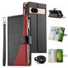 For Google Pixel 8a Case Zipper Wallet Color Splicing Leather Flip Phone Cover with Straps