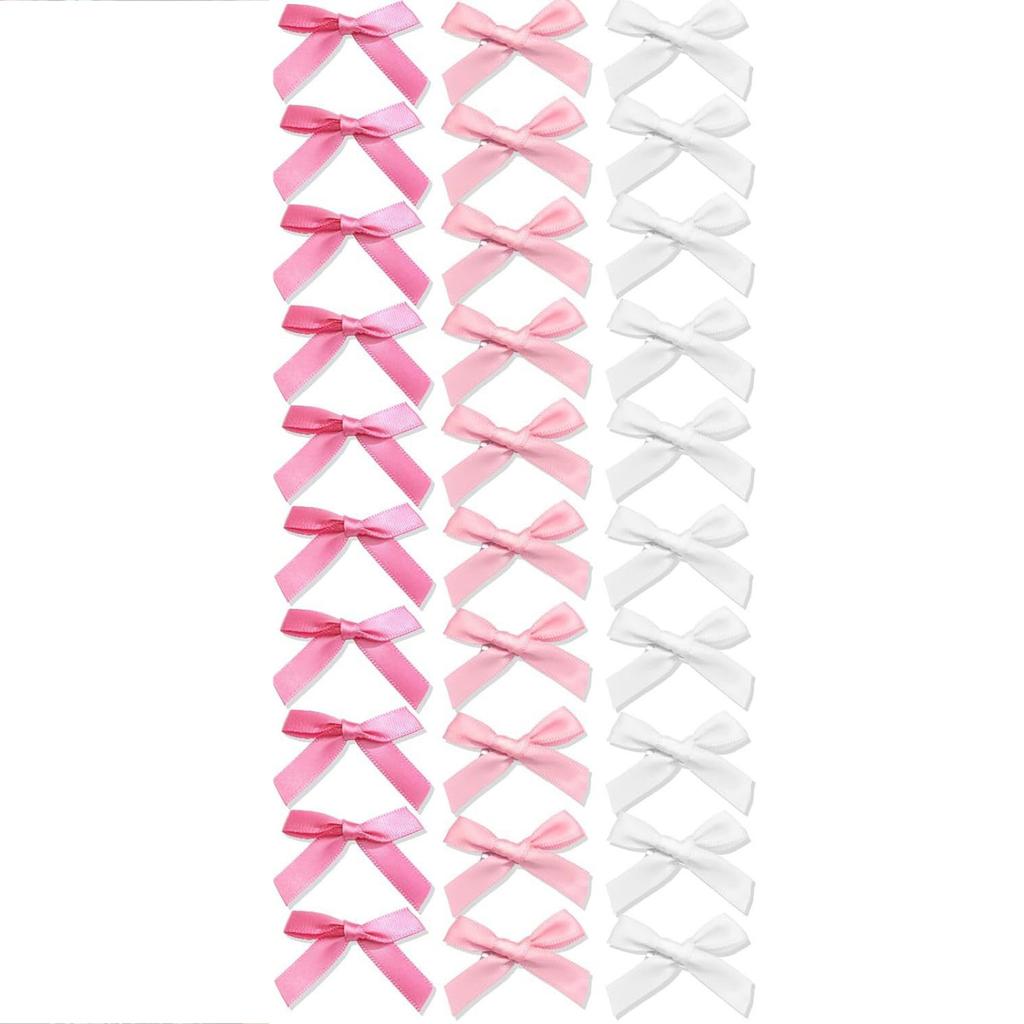 Pack Of 30 Mini Satin Bow Hair Clips For Women Girls Children Pink Black White Hair Accessories For Weddings Parties