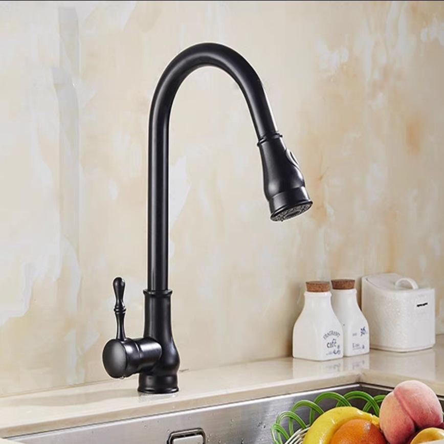 Antique Brass Kitchen Faucet Pull Out Spout Kitchen Faucets Black Single Hole Swivel Hot Cold Water Kitchen Mixer Tap Black
