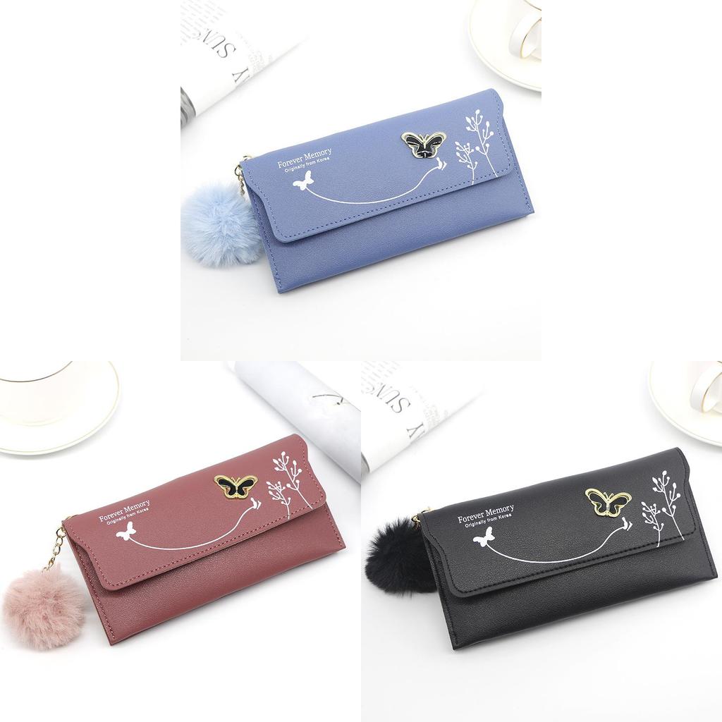 Pu Material Ladies Long Wallet With Butterfly Flowers And Letter Pattern For Home Storage