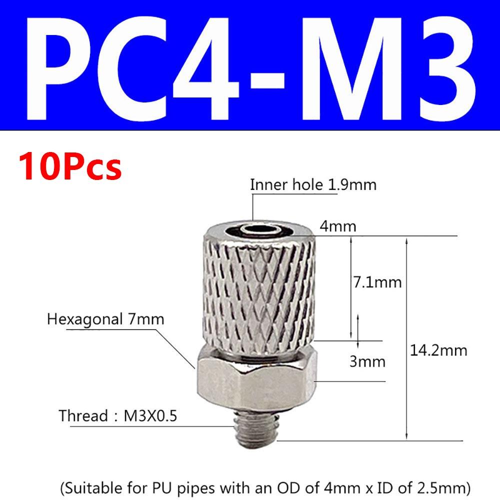 10Pcs Male Thread Air Tube Connector M3 M4 M5 M6 Pneumatic Pipe Connector Quick Fitting Fast Joint