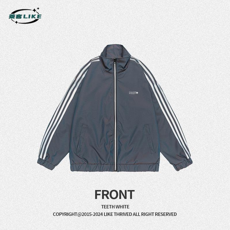 Vêtements Homme Quatre Saisons | Veste Polyvalente à Col Montant Inversé Légère Ample à Bande Latérale Imperméable Veste Décontractée Couleur Dégradée
