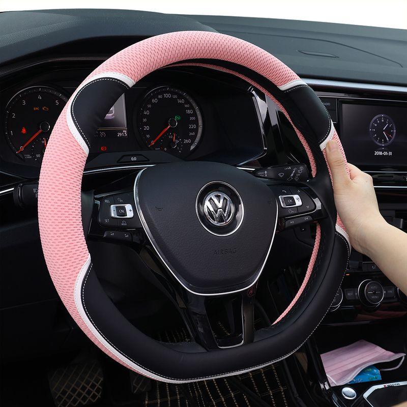 Universal Car Steering Wheel Cover for Women, Korean Cute Female Style, Internet Celebrity Cartoon, Summer Non-Slip Sweat-Absorbing Handlebar Cover Black-D Type