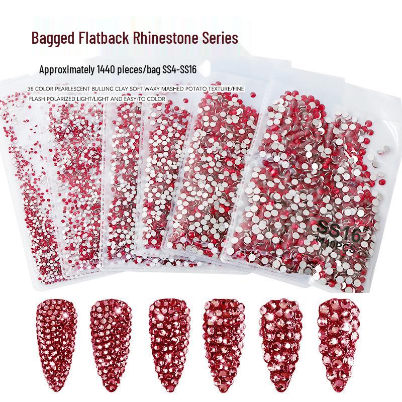 

1440 Pcs Aurora Red Round Glass Rhinestones, No-Fall, Silver Base Nail Art Decorations
