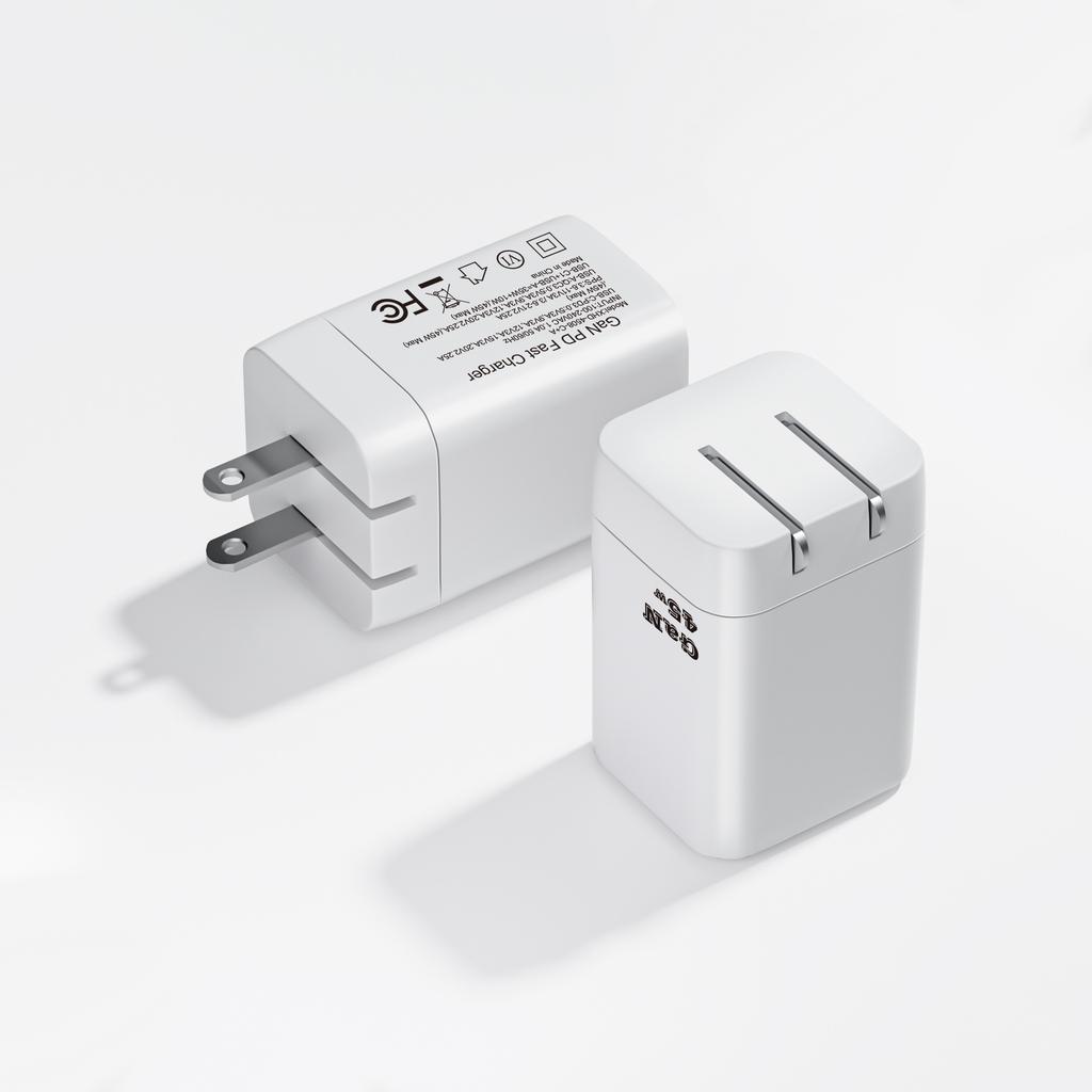 GaN PD45W Dual-port Charger Head TypeC-USB Folding Foot Suitable for Apple 14 Samsung Mobile Phone Fast Charging