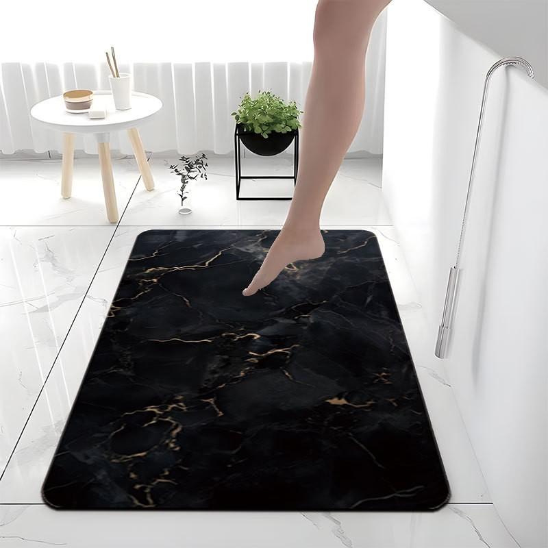 Nordic Marble Absorbent Bath Mat Bathroom Entryway Non-Slip Floor Rug Washable Square Design