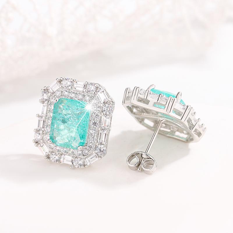 925 Silver Plated Light Green AAAA Zircon Earrings for Ladies Stylish Geometric Jewelry Party Earrings Wedding Gift
